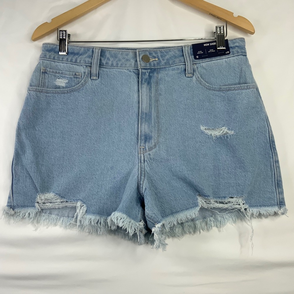 Hollister Ultra High-Rise Mom Shorts Light Wash Distressed Denim Size 10 W30 NWT